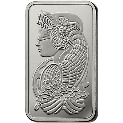 A picture of a 1 oz Platinum Bar- PAMP Suisse Lady Fortuna (w/ Assay)